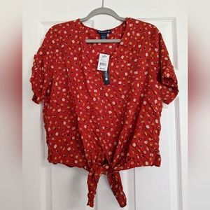 Architect Red Floral Top w/ Tie Waist size Large